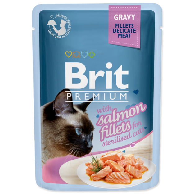 Kapsicka BRIT Premium Cat Delicate Fillets in Gravy with Salmon for Sterilised 85g