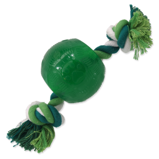 Hracka DOG FANTASY Strong Mint mícek gumový s provazem zelený 8,2 cm 