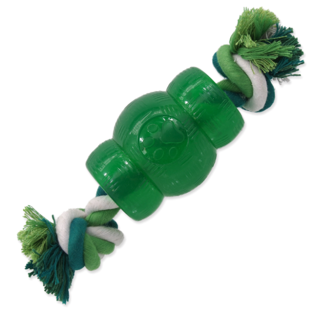 Hracka DOG FANTASY Strong Mint soudek gumový s provazem zelený 9,5 cm 